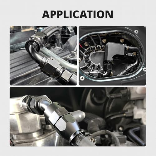 6AN 45 Degree PTFE One Piece Full Flow End Hose Fitting Aluminum Black 2PCS