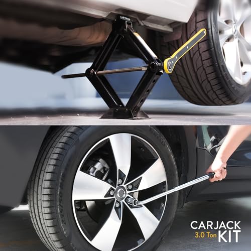 Car Jack Kit 3 Ton Scissor Jack with Lug Wrench Auto Tire Change Tool