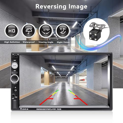 7" Double Din Car Stereo Audio Bluetooth MP5 Player USB FM Multimedia Radio+ 4 LED Mini Backup Camera with Steering Wheel Remote Support Mobile Phone Synchronization