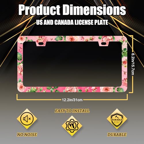 Stainless Steel Rose Pink Floral Flower License Plate Frame 12.3 x 6.3 Incj