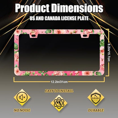 Stainless Steel Rose Pink Floral Flower License Plate Frame 12.3 x 6.3 Incj