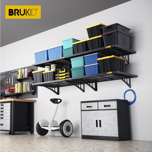 4Pack 2x3ft Adjustable Metal Garage Wall Shelving Heavy Duty Garage Storage Shelf Wall Mounted Black (4 Count)