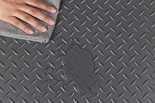 Lite Diamond Tread Pattern Slate Grey Vinyl Rollout Garage Flooring Protector Mat for the Garage and Beyond
