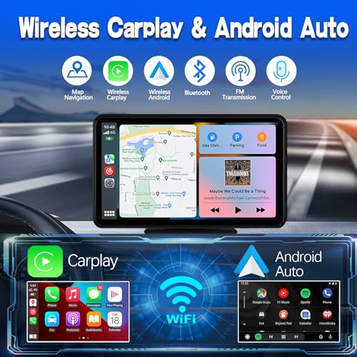 Wireless Carplay Screen for Car 7" HD Portable Car Stereo Touchscreen with Apple CarPlay and Android Auto with Mirror Link