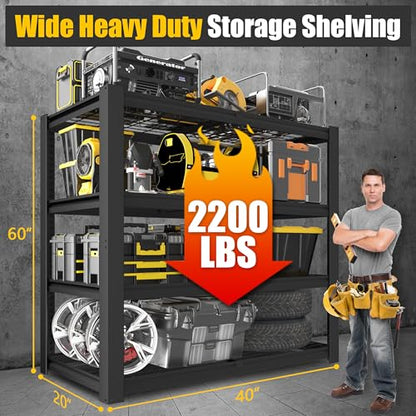 40" W Heavy Duty Garage Shelving 2200 LBS 4 Tier Storage Shelves (4 Count)