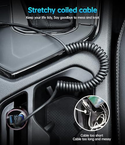 USB C Cable 100W 3FT Coiled USB C to USB C Charger Cable for Car (2 Count)