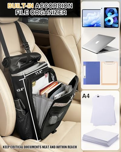 Car Front Seat Organizer with Accordion File Pocket