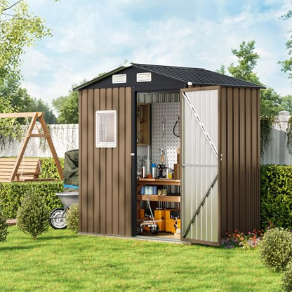 6X4FT Outdoor Steel Storage Shed with Lockable Doors