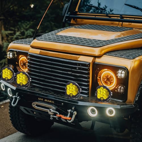 4PCS 7 Inch Amber Round LED Offroad Lights 90W Amber Yellow Off Road Light Fog Lights Driving lightsWaterproof Light Pods for Pickup Trucks 4x4 SUV ATV UTV (4 Count)