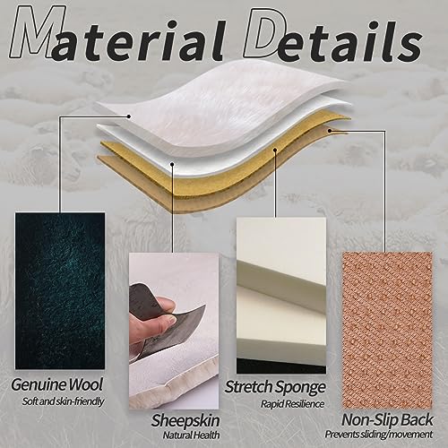 Genuine Sheepskin Car Seat Cushion Seat Covers for Cars Trucks SUV Comfort Seat Protector Pad for Car Driver Seat Car Accessories for Women Office Chair Decor