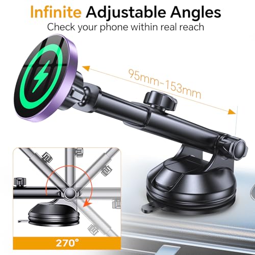 for MagSafe Car Mount Charger【Ultra Magnet】 Magnetic Phone Holders for Your Car Charger【Windshield+Vent+Dash】 Magnetic Wireless Car Phone Holder Charger Car Mount for iPhone 17