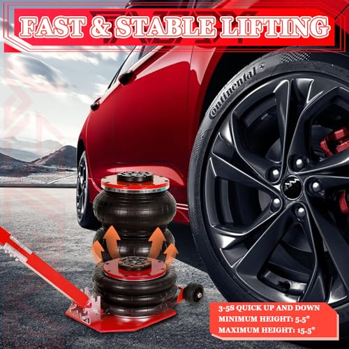 5T Triple Bag Air Jack 11000lbs Pneumatic Jack 3s Fast Lift Up 16in Airbag Jack with Adjustable Long Handle Heavy Duty Triple Air Bag Jack Lift for Cars Garage