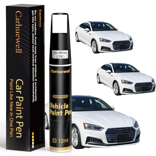 LY9C) Ibis White Touch Up Paint Compatible with Audi, Exact Match Car Paint Pen Automotive Scratch Repair Remover Kit Quick & Easy Solution for Vehicle Chips and Nicks