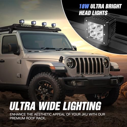 Roof Rack Cargo Basket with 4 PCS LED Light Bar Compatible with 2007