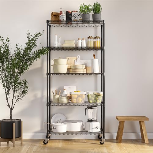 5-Tier NSF-Certified Steel Wire Shelving, 36"W x 14"D x 75.5"H, Black