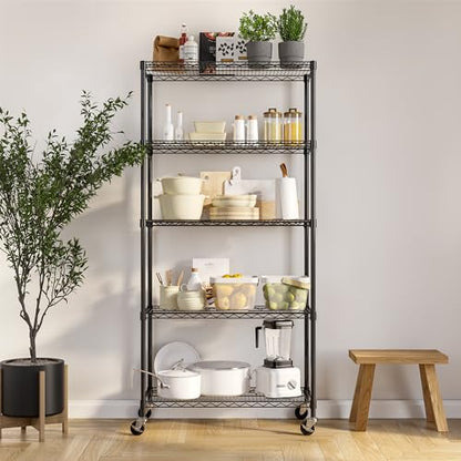 5-Tier NSF-Certified Steel Wire Shelving, 36"W x 14"D x 75.5"H, Black