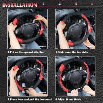 Line Rider Microfiber Leather Sporty Steering Wheel Cover Universal Fits for 95% Truck