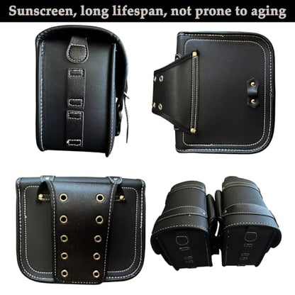 Faux Leather Motorcycle Saddlebags with Lock & Water Bottle Bag