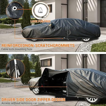 All Weather Car Cover Waterproof Windproof Hail Protector with Fleece Lining & Zipper Door