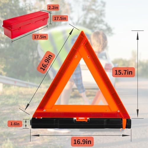 3Pack Car Warning Triangle Heavy Reflective Warning Road Safety Triangle Kit Suitable for car Breakdown and Temporary Parking on the Road