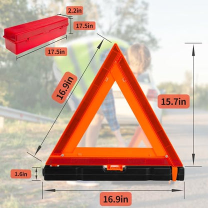3Pack Car Warning Triangle Heavy Reflective Warning Road Safety Triangle Kit Suitable for car Breakdown and Temporary Parking on the Road