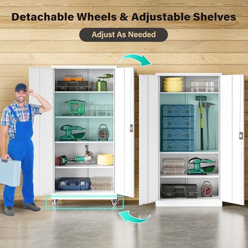 75" Tall Metal Storage Cabinet with Wheels