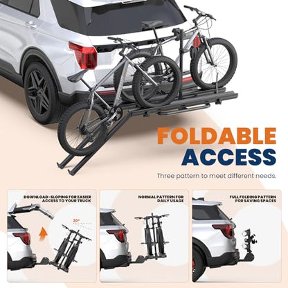 Aluminum 2 EBikes Rack Foldable 2'' Hitch Mounted Carrier Racks w
