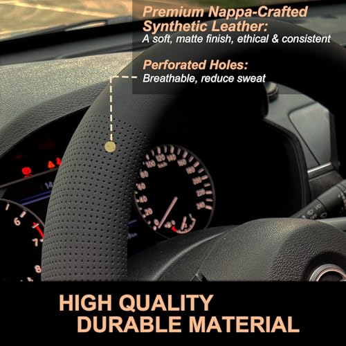 D Shaped Nappa Leather Steering Wheel Cover 14.5In