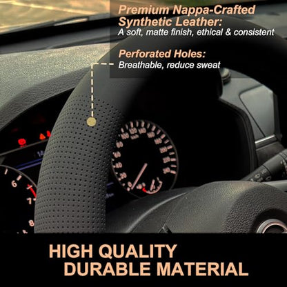 D Shaped Nappa Leather Steering Wheel Cover 14.5In