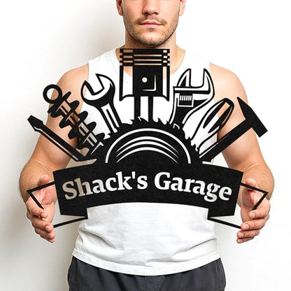 Custom Garage Workshop Metal Sign Personalized Tool Name Wall Art for Car Truck Mechanic Shop Decor Durable Steel Sign for Dad Husband Men’s Auto Workspace or Fence
