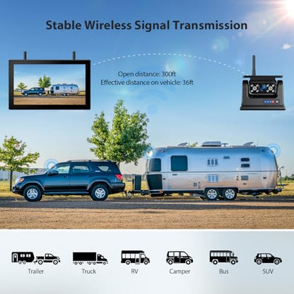 3 Magnetic Solar Wireless Backup Camera HD1080P Loop Recording 10.1 Inch Touchscreen Monitor