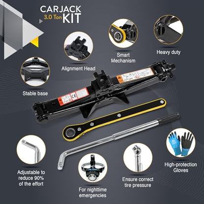 Car Jack Kit 3 Ton Scissor Jack with Lug Wrench Auto Tire Change Tool