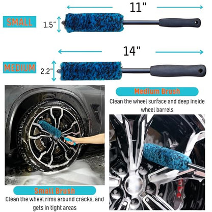 Professional 4 Pack Long Handle Wheel Brush Kit for Cleaning Wheel and Tire
