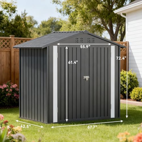 6'x4' Shed Outdoor Storage Metal with Lockable Doors & Vents