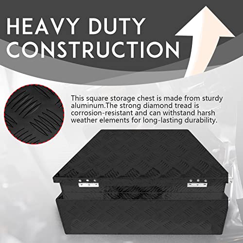 27" x 13" x 13" Trailer Tongue Tool Box with Latch and Keys Heavy Duty Aluminum Trailer Toolbox Organizer Truck Underbody Box Compatible with Pick Up Truck Bed RV Trailer ATV Black