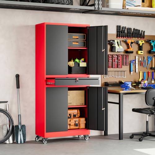 Metal Garage Storage Cabinet with Locking Doors and Adjustable Shelves