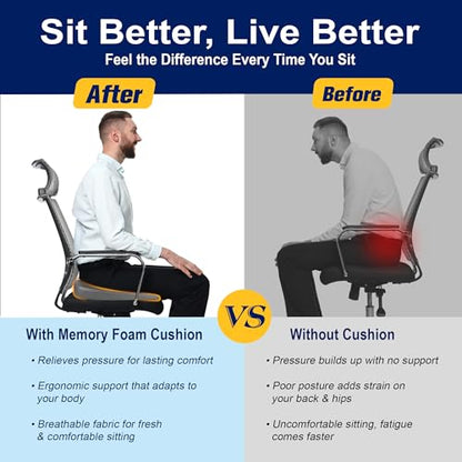 Memory Foam Car Seat Cushion for Driving Comfort and Office Use