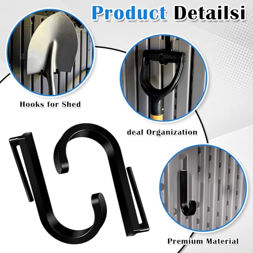 4 Pcs J Tool Hooks Plastic Multi Purpose Shed Accessories for Wall Black Shed Hanger Storage for Garage Hanging Shovel Rake Sports Equipment (4 Count)