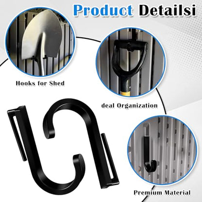 4 Pcs J Tool Hooks Plastic Multi Purpose Shed Accessories for Wall Black Shed Hanger Storage for Garage Hanging Shovel Rake Sports Equipment (4 Count)