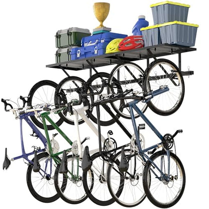 Heavy Duty Bike Rack with Shelf for Garage Storage
