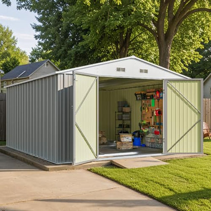 10 x 12 FT Metal Storage Shed for Outdoor with Floor Frame
