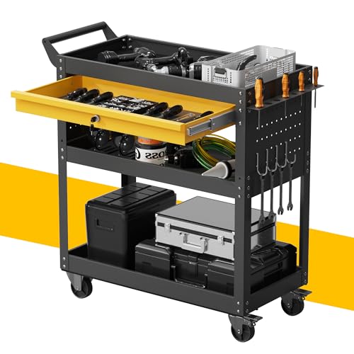4 Tier Heavy Duty Rolling Tool Cart with Drawers & Pegboard