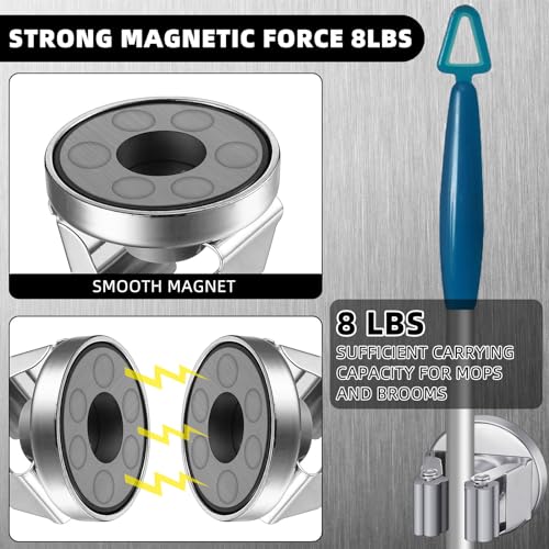4 Pcs Magnetic Broom Holder Wall Mounted Anti Slip Rack