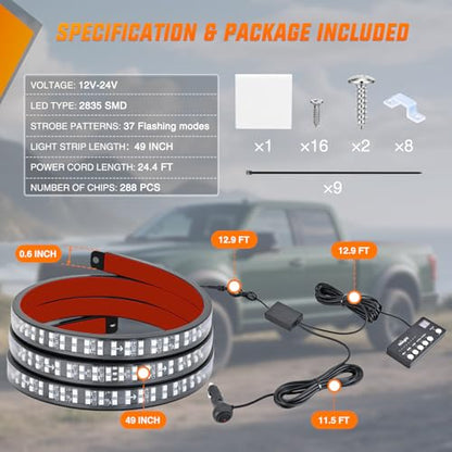 49 Inch Emergency Strobe Light Strips with Controller Red Blue