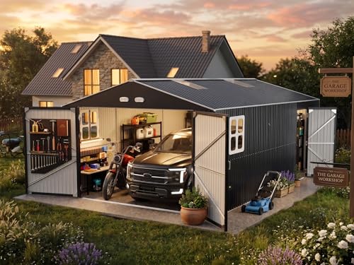 13x20x8.3' Metal Garage Shed with Base Floor Kit