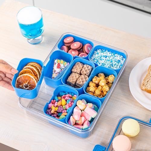 Divided Snack Serving Tray with Lid and Handle Travel Snackle Charcuterie Container Portable Storage Organizer for Candy (27.2 Ounce)