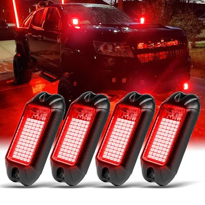 4Pods Pure Red LED Rock Lights 72 pcs LEDs high Power Rock Lights Neon Underglow Light for Car Trucks ATV UTV SUV Boat Underbody Glow Trail Rig Lights IP68 Waterproof