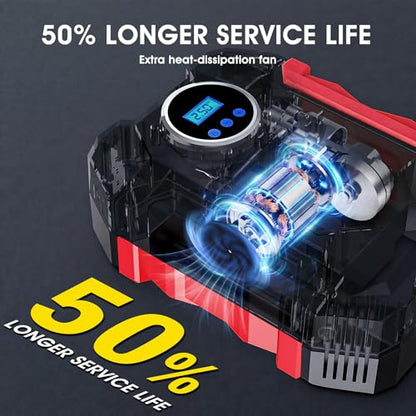 Digital Air Compressor for Car Auto Pump Portable Tire Inflator with LED Light DC 12V