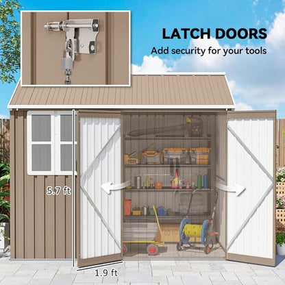 8' x 6' Outdoor Storage Shed Metal Garden Shed Window Brown