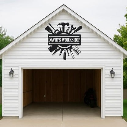 Custom Garage Workshop Metal Sign Personalized Tool Name Wall Art for Car Truck Mechanic Shop Decor Durable Steel Sign for Dad Husband Men’s Auto Workspace or Fence